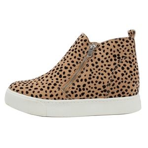 Leopard Zipper Hidden Wedge Rubber Sole Sneaker